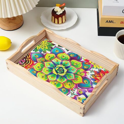EWJRNSF Diamond Art Kits for Adults Wooden Serving Trays with Handles, 5D Diamond Painting Big Gem Arts and Craft Gifts Trays Decor Gift Home Decor 7.8x11.8 Inches Succulence B in Saudi Arabia