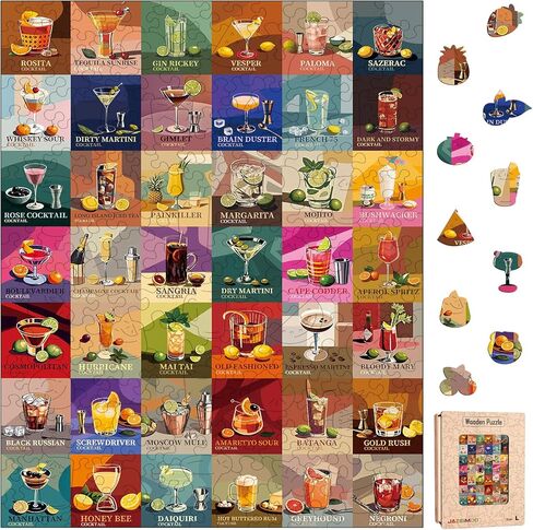 Wooden Puzzles for Adults, Unique Shape Wooden Jigsaw Puzzles for Adults, Cocktail Wood Puzzles Adult with Exquisite Wooden Box for Family Game Birthday Gift (10.8 x 15.1in, 270pcs) in Saudi Arabia