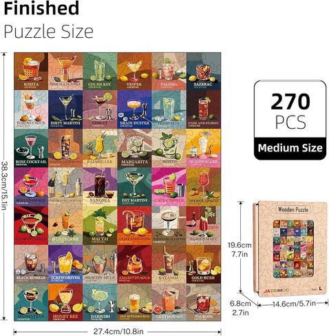 Wooden Puzzles for Adults, Unique Shape Wooden Jigsaw Puzzles for Adults, Cocktail Wood Puzzles Adult with Exquisite Wooden Box for Family Game Birthday Gift (10.8 x 15.1in, 270pcs) in Saudi Arabia