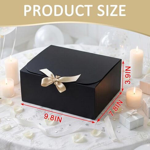 12 PCS Black Gift Boxes with Lids，9.8x7.8x3.9, Bridesmaid Proposal Box with Ribbon, Gift Boxes for Wedding, Christmas, Valentine's Day,Birthday,Baby Shower and the other Parties in Saudi Arabia