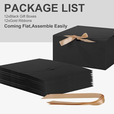 12 PCS Black Gift Boxes with Lids，9.8x7.8x3.9, Bridesmaid Proposal Box with Ribbon, Gift Boxes for Wedding, Christmas, Valentine's Day,Birthday,Baby Shower and the other Parties in Saudi Arabia
