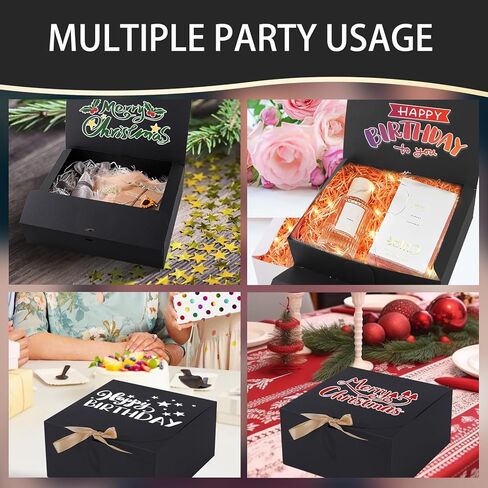 12 PCS Black Gift Boxes with Lids，9.8x7.8x3.9, Bridesmaid Proposal Box with Ribbon, Gift Boxes for Wedding, Christmas, Valentine's Day,Birthday,Baby Shower and the other Parties in Saudi Arabia