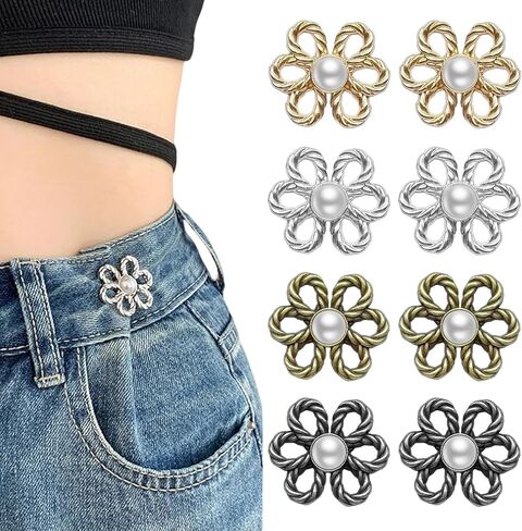 Flower Jeans Button Pant Waist Tightener,No Sew Adjustable Waist Clip,Detachable Decorative Waist Buckles,Waist Clip. in Kuwait