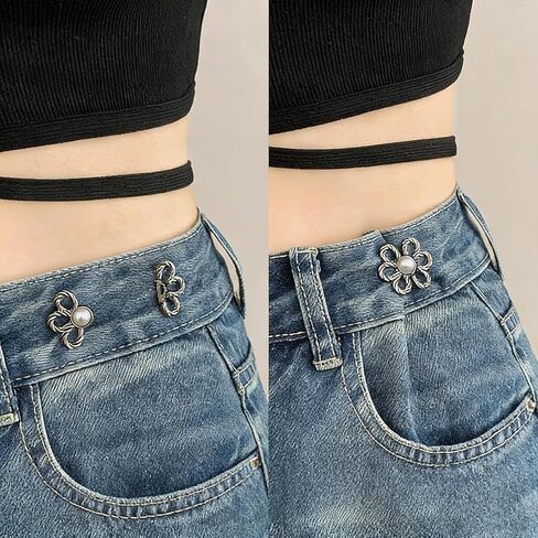 Flower Jeans Button Pant Waist Tightener,No Sew Adjustable Waist Clip,Detachable Decorative Waist Buckles,Waist Clip. in Kuwait