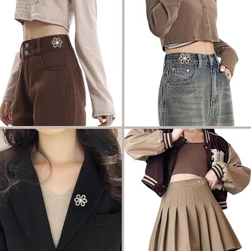 Flower Jeans Button Pant Waist Tightener,No Sew Adjustable Waist Clip,Detachable Decorative Waist Buckles,Waist Clip. in Kuwait