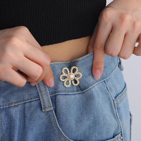 Flower Jeans Button Pant Waist Tightener,No Sew Adjustable Waist Clip,Detachable Decorative Waist Buckles,Waist Clip. in Kuwait