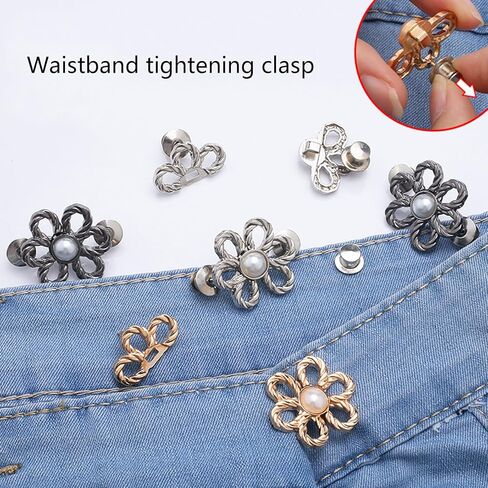 Flower Jeans Button Pant Waist Tightener,No Sew Adjustable Waist Clip,Detachable Decorative Waist Buckles,Waist Clip. in Kuwait