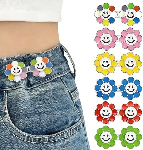 Flower Jeans Button Pant Waist Tightener,No Sew Adjustable Waist Clip,Detachable Decorative Waist Buckles,Waist Clip. in Kuwait