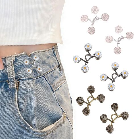Flower Jeans Button Pant Waist Tightener,No Sew Adjustable Waist Clip,Detachable Decorative Waist Buckles,Waist Clip. in Kuwait