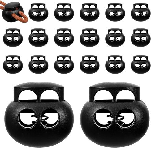 20 PCS Cord Locks for Drawstrings, Black Plastic Spring Cord Lock, Double Hole Toggle Stopper Fastener Slider Clip for Drawstring Paracord Shoelace Bag Backpack in Saudi Arabia