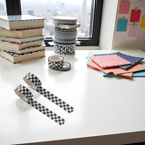 4Pcs Black White Decorative Washi DIY Fade-Resistant Arts Black and White Washi Tape and Crafts Tape Arts Tape Compact Checkerboard Pattern Paper Tape and Crafts Tape ，Adhesives in Saudi Arabia