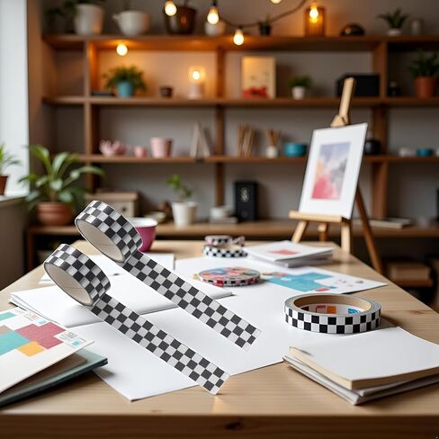 4Pcs Black White Decorative Washi DIY Fade-Resistant Arts Black and White Washi Tape and Crafts Tape Arts Tape Compact Checkerboard Pattern Paper Tape and Crafts Tape ，Adhesives in Saudi Arabia
