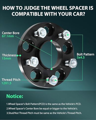 SCITOO 2Pcs 5x4.5 Wheel Spacers 15mm Bore 67.1mm Studs 12X1.5 5Lug Wheel Spacers Fit for Mazda 3 2004-2021, 3 Sport 2012-2014, 5 2006-2015, 6 2003-2020, 626 1994-2002, CX-5 2013-2022 in Kuwait