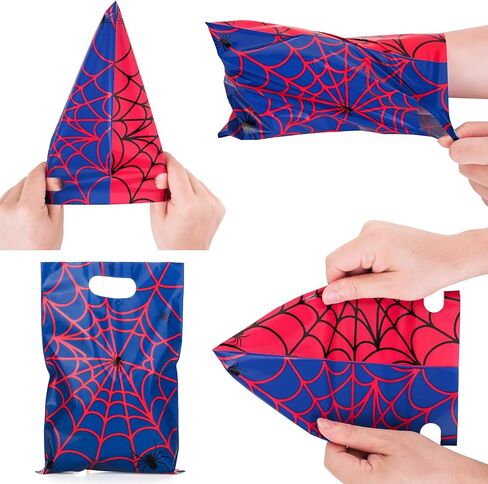 PintreeLand 40 PCS Spider Web Party Favor Bags, Red and Blue Goodie Candy Bags for Birthday in Saudi Arabia