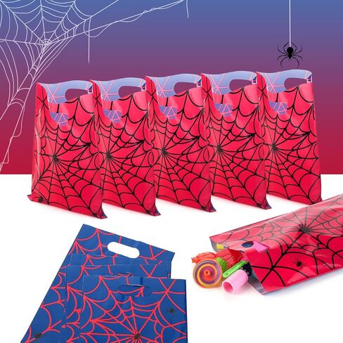 PintreeLand 40 PCS Spider Web Party Favor Bags, Red and Blue Goodie Candy Bags for Birthday in Saudi Arabia