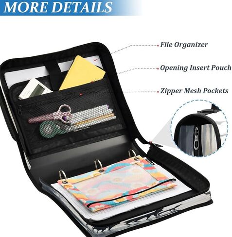 ALAZA Pine Tree Lake Deer Zipper Binder 3 Ring Binder Organizer with Zipper and Shoulder Strap Large Capacity Multi-Pocket for Office Supplies Work in Kuwait