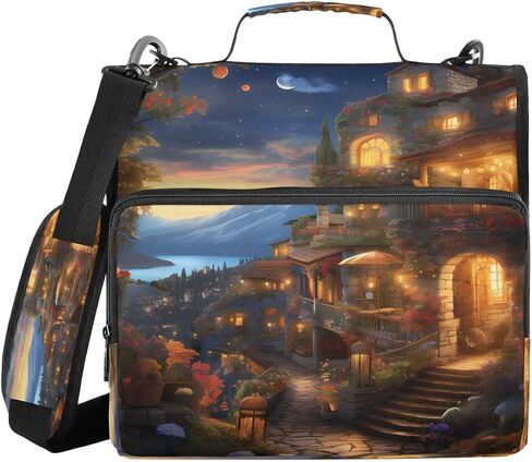 ALAZA European Castle Starry Night Zipper Binder 3 Ring Binder Organizer with Zipper and Shoulder Strap Large Capacity Multi-Pocket for Office Supplies Work in Kuwait