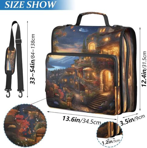 ALAZA European Castle Starry Night Zipper Binder 3 Ring Binder Organizer with Zipper and Shoulder Strap Large Capacity Multi-Pocket for Office Supplies Work in Kuwait