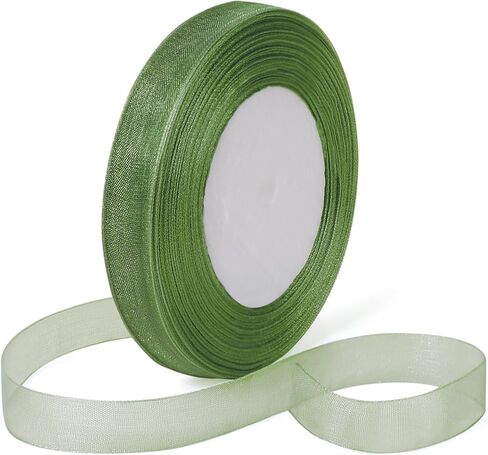 Green Ribbon for Gift Wrapping - 1/2 Inch 50 Yard Sage Green Sheer Ribbon for Flower Bouquet Bridal Wedding Party Decor, Holiday Gift Wrap Organza Ribbons for Easter, Fathers Day, Christmas in Kuwait