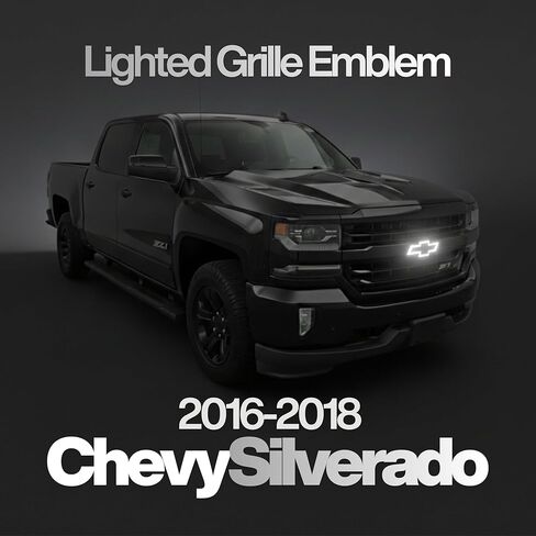 AUTOGEM 2016–2018 Chevy Silverado LED Lighted Front Grille Emblem, Black Finish, Chrome Bow Tie Side in Saudi Arabia