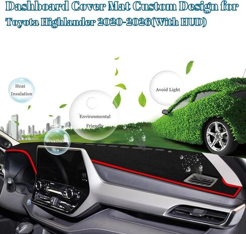 Car Dash Cover Mat Compatible with Toyota Highlander 2020-2026(with HUD) Anti-Skid Center Console Protector Interior Dash Mat Dashboard Cover Pad Accessories(Red Edge) in Kuwait