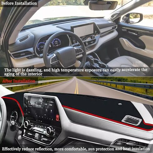 Car Dash Cover Mat Compatible with Toyota Highlander 2020-2026(with HUD) Anti-Skid Center Console Protector Interior Dash Mat Dashboard Cover Pad Accessories(Red Edge) in Kuwait