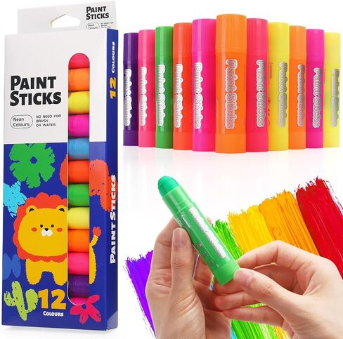 12 Neon Colors Tempera Paint Sticks for Kids, Twistable, Quick-Dry & Washable Non-Toxic Art Supplies Mess-Free Crafting on Paper, Wood, Glass, Fabric for Toddlers & Classroom in Saudi Arabia