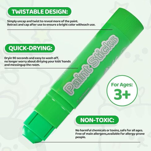 12 Neon Colors Tempera Paint Sticks for Kids, Twistable, Quick-Dry & Washable Non-Toxic Art Supplies Mess-Free Crafting on Paper, Wood, Glass, Fabric for Toddlers & Classroom in Saudi Arabia