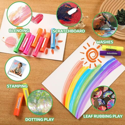 12 Neon Colors Tempera Paint Sticks for Kids, Twistable, Quick-Dry & Washable Non-Toxic Art Supplies Mess-Free Crafting on Paper, Wood, Glass, Fabric for Toddlers & Classroom in Saudi Arabia