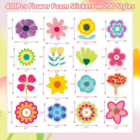 Ceiba Tree 400Pcs Flower Foam Stickers Self-Adhesive Spring Summer Foam Stickers Colorful Flower Shaped Stickers for Scrapbooking Classroom DIY Crafts Spring Summer Party Favor Supplies in Kuwait