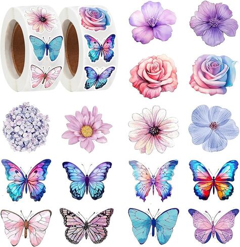 1000PCS Flower Butterfly Stickers Roll, 16 Styles Colorful Spring Floral Decals, 3D Cute Roll Stickers for Parties, Walls, Scrapbooks, Envelopes, Birthday and Greeting Cards in Saudi Arabia