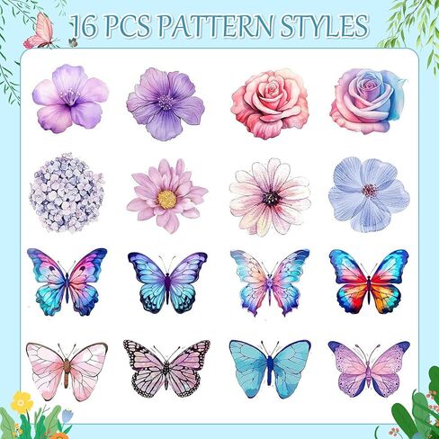 1000PCS Flower Butterfly Stickers Roll, 16 Styles Colorful Spring Floral Decals, 3D Cute Roll Stickers for Parties, Walls, Scrapbooks, Envelopes, Birthday and Greeting Cards in Saudi Arabia