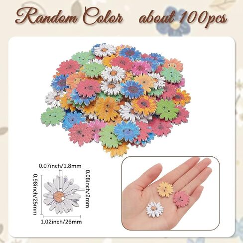 1 Box 96pcs Flower Wood Buttons White Daisy Buttons Bulk 2 Hole Large 25MM Wooden Spring Decorative Assorted Color Printed Floral Button for Crafts Clothes Sewing DIY Making Craft Decorations in Kuwait