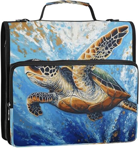 ALAZA Sea Turtle Ocean Animal Zipper Binder 3 Ring Binder Organizer with Zipper and Shoulder Strap Large Capacity Multi-Pocket for Office Supplies Work in Kuwait