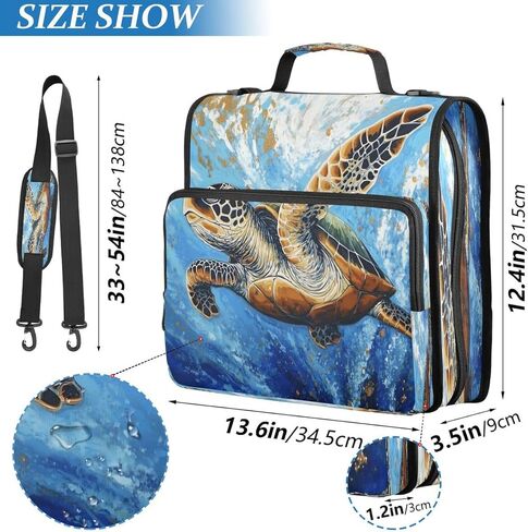 ALAZA Sea Turtle Ocean Animal Zipper Binder 3 Ring Binder Organizer with Zipper and Shoulder Strap Large Capacity Multi-Pocket for Office Supplies Work in Kuwait