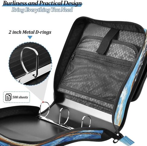 ALAZA Sea Turtle Ocean Animal Zipper Binder 3 Ring Binder Organizer with Zipper and Shoulder Strap Large Capacity Multi-Pocket for Office Supplies Work in Kuwait