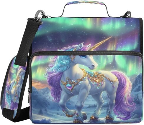 ALAZA Beautiful Unicorn Space Starry Zipper Binder 3 Ring Binder Organizer with Zipper and Shoulder Strap Large Capacity Multi-Pocket for Office Supplies Work in Kuwait