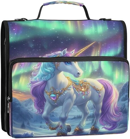 ALAZA Beautiful Unicorn Space Starry Zipper Binder 3 Ring Binder Organizer with Zipper and Shoulder Strap Large Capacity Multi-Pocket for Office Supplies Work in Kuwait