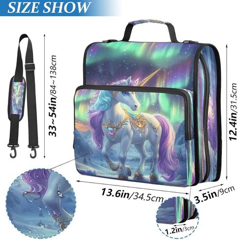 ALAZA Beautiful Unicorn Space Starry Zipper Binder 3 Ring Binder Organizer with Zipper and Shoulder Strap Large Capacity Multi-Pocket for Office Supplies Work in Kuwait