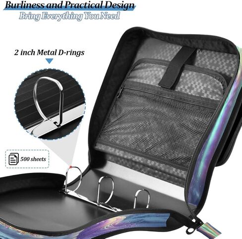 ALAZA Beautiful Unicorn Space Starry Zipper Binder 3 Ring Binder Organizer with Zipper and Shoulder Strap Large Capacity Multi-Pocket for Office Supplies Work in Kuwait