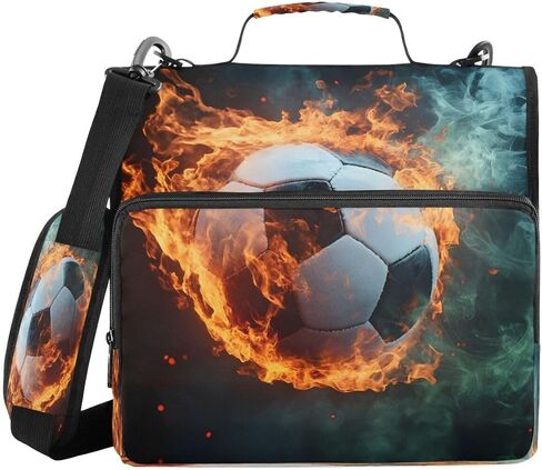 ALAZA Hot Football Fire Ball Zipper Binder 3 Ring Binder Organizer with Zipper and Shoulder Strap Large Capacity Multi-Pocket for Office Supplies Work in Kuwait