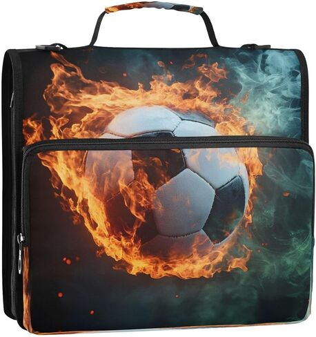 ALAZA Hot Football Fire Ball Zipper Binder 3 Ring Binder Organizer with Zipper and Shoulder Strap Large Capacity Multi-Pocket for Office Supplies Work in Kuwait