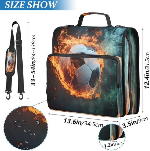 ALAZA Hot Football Fire Ball Zipper Binder 3 Ring Binder Organizer with Zipper and Shoulder Strap Large Capacity Multi-Pocket for Office Supplies Work in Kuwait
