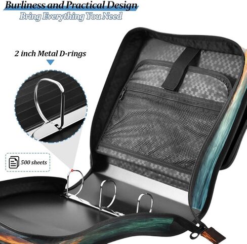 ALAZA Hot Football Fire Ball Zipper Binder 3 Ring Binder Organizer with Zipper and Shoulder Strap Large Capacity Multi-Pocket for Office Supplies Work in Kuwait