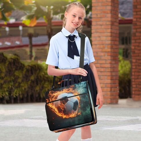 ALAZA Hot Football Fire Ball Zipper Binder 3 Ring Binder Organizer with Zipper and Shoulder Strap Large Capacity Multi-Pocket for Office Supplies Work in Kuwait