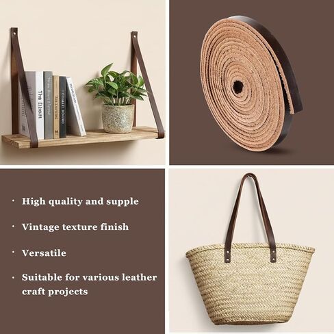 78.7 Inches Flat Leather Strap for Crafts, 1/4 Inch Wide Leather Strips for DIY Art & Craft Projects Furniture Handles Bag Straps, 2mm Thick (Brown) in Saudi Arabia
