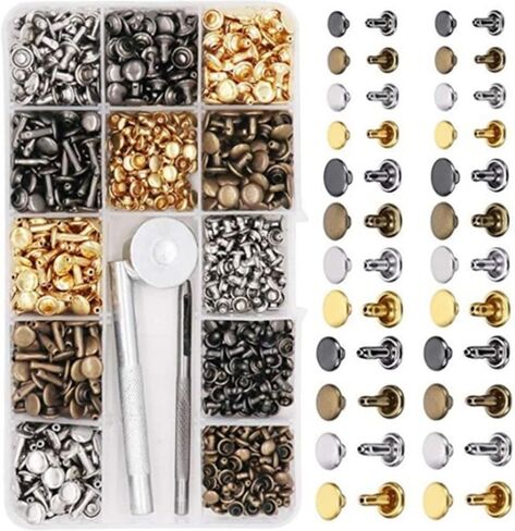 Generic Double Sided Rivet Set, 480pcs Metal Studs Binding Screws Assortment with Hole Punch Tool, for DIY Leather Crafts Clothing Shoes Handbags in Kuwait