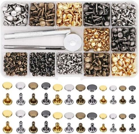 Generic Double Sided Rivet Set, 480pcs Metal Studs Binding Screws Assortment with Hole Punch Tool, for DIY Leather Crafts Clothing Shoes Handbags in Kuwait