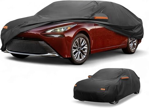 غطاء سيارة مقاوم للماء في جميع الأحوال الجوية للحماية من المطر والشمس غطاء خارجي كامل لسيارة Toyota Mirai Sedan 190T-PU أسود مع سحابات الجانب الأيسر in Kuwait