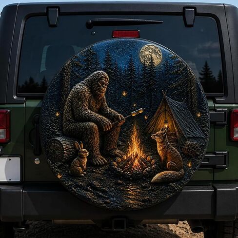 ThangPham Shop Bigfoot Animals Spare Tire Cover with/Without Backup Camera Hole, Sasquatch Wilderness Wheel Cover in Kuwait